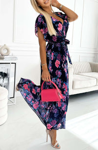 Midnight Elegance Floral Chiffon Dress Side