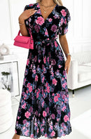 Midnight Elegance Floral Chiffon Dress