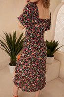 Elegant Flora Bardot Midi Dress in Floral Print