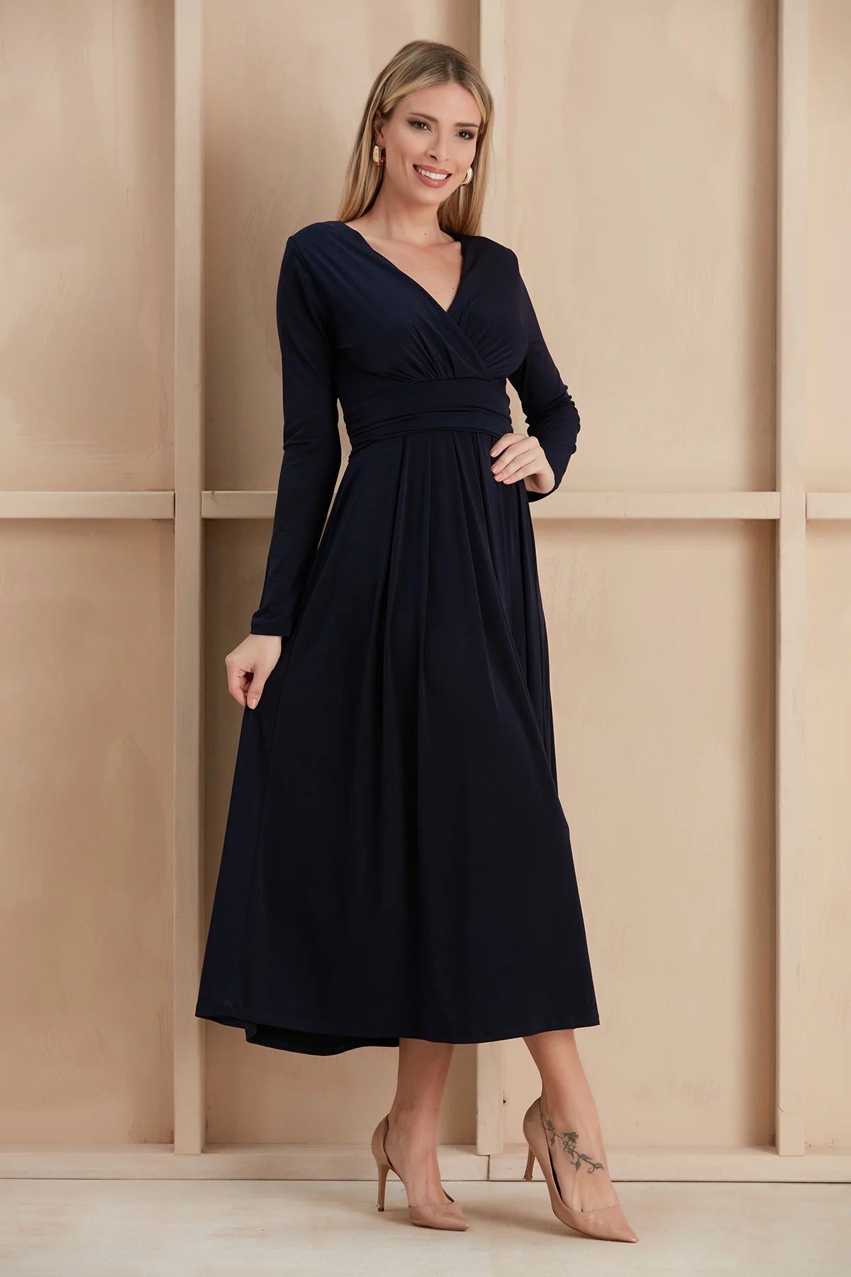 Classic Belted Long Dress