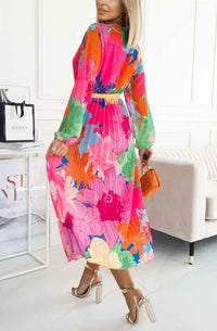 Blossom Breeze Floral Chiffon Pleated Maxi Dress