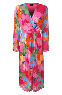 Blossom Breeze Floral Chiffon Pleated Maxi Dress