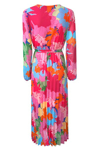 Blossom Breeze Floral Chiffon Pleated Maxi Dress