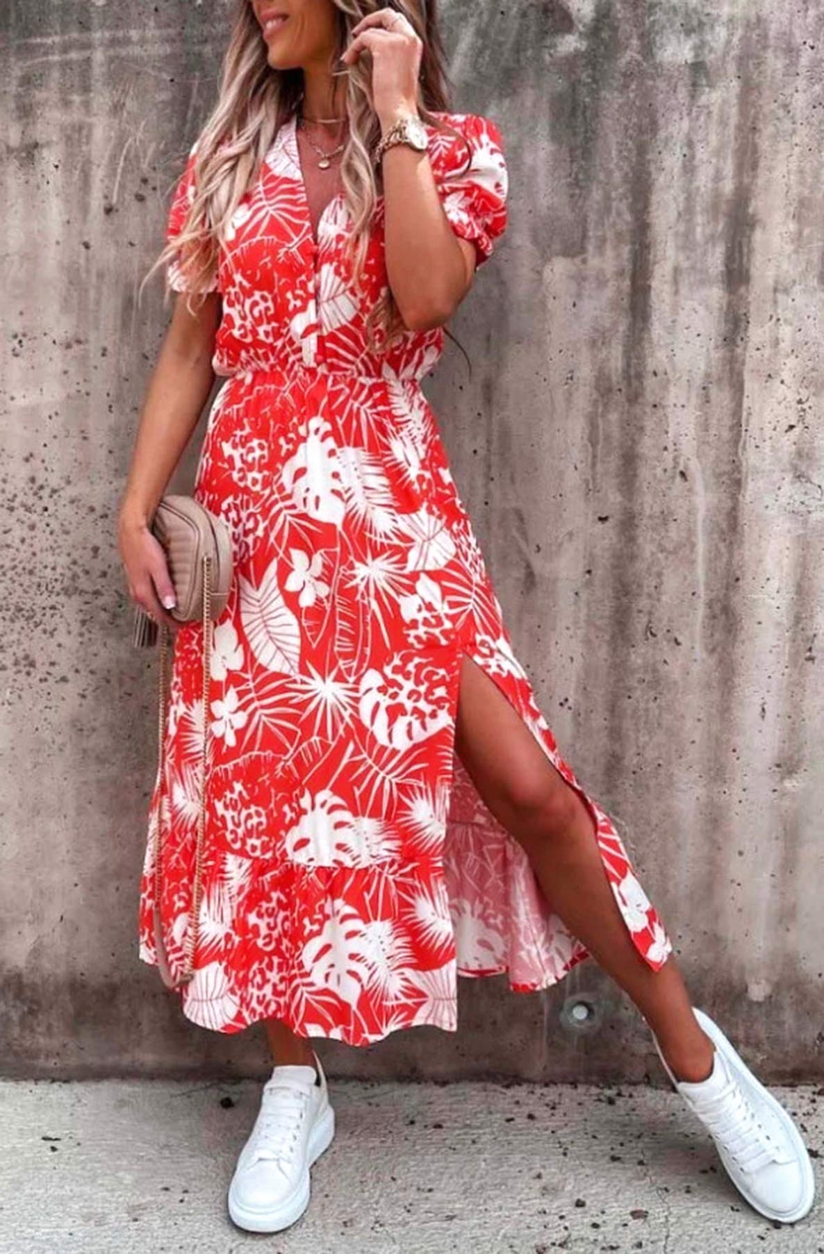 Bold Orange Floral Midaxi Dress