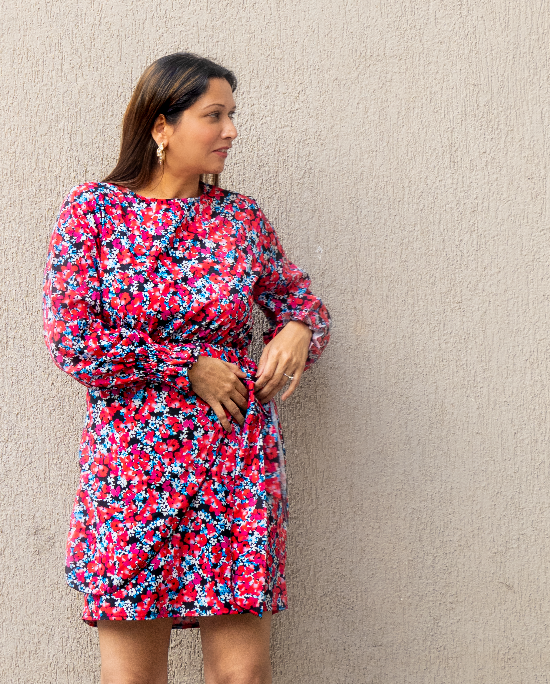 Ditsy Floral Red Tie-Up Mini Dress