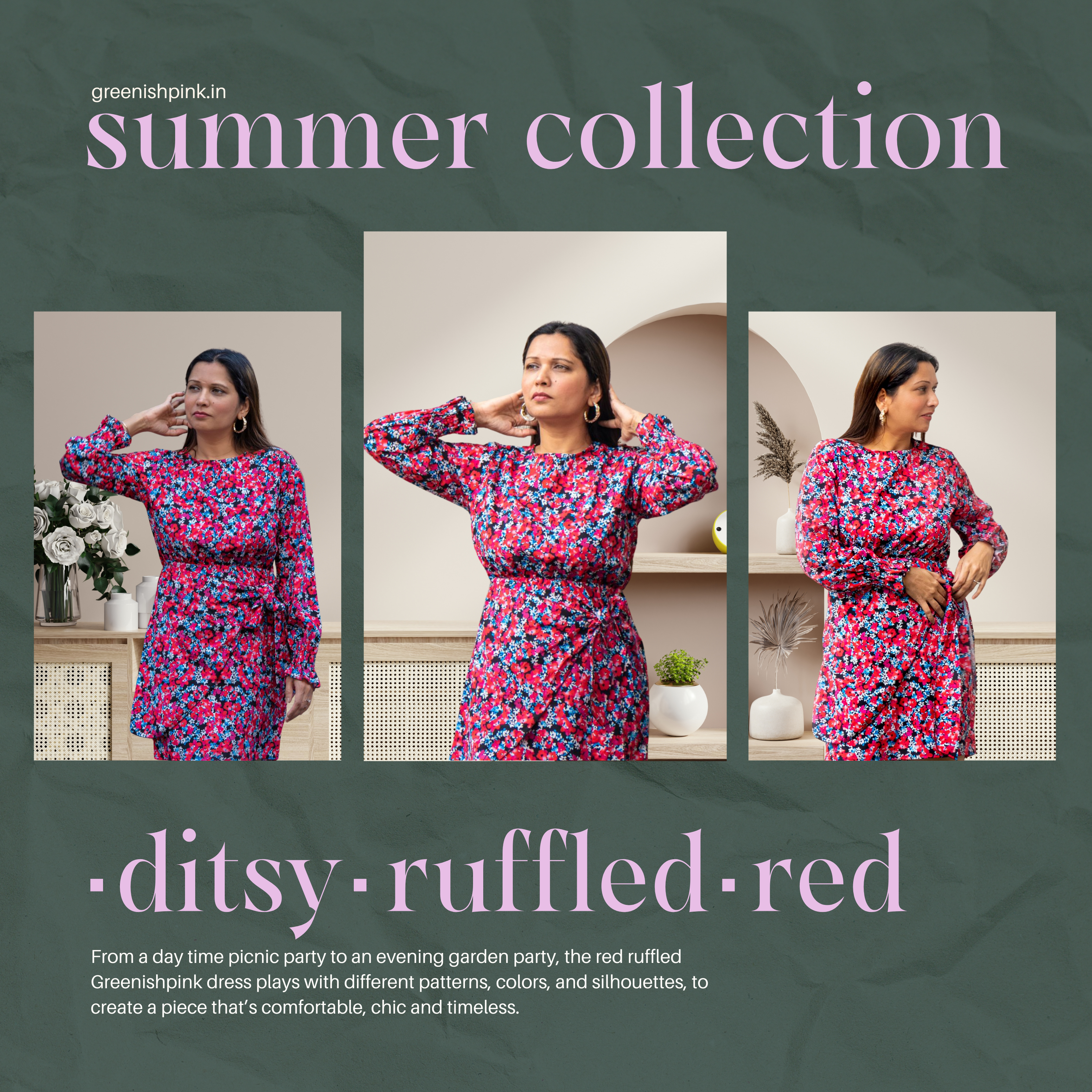 Ditsy Floral Red Tie-Up Mini Dress