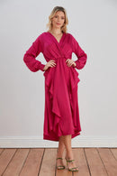 Enchanting Double Slit Frill Silk Midi Dress - Party collection