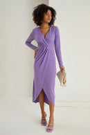 Elegant Cascade Long Sleeve Midi Dress - Lilac