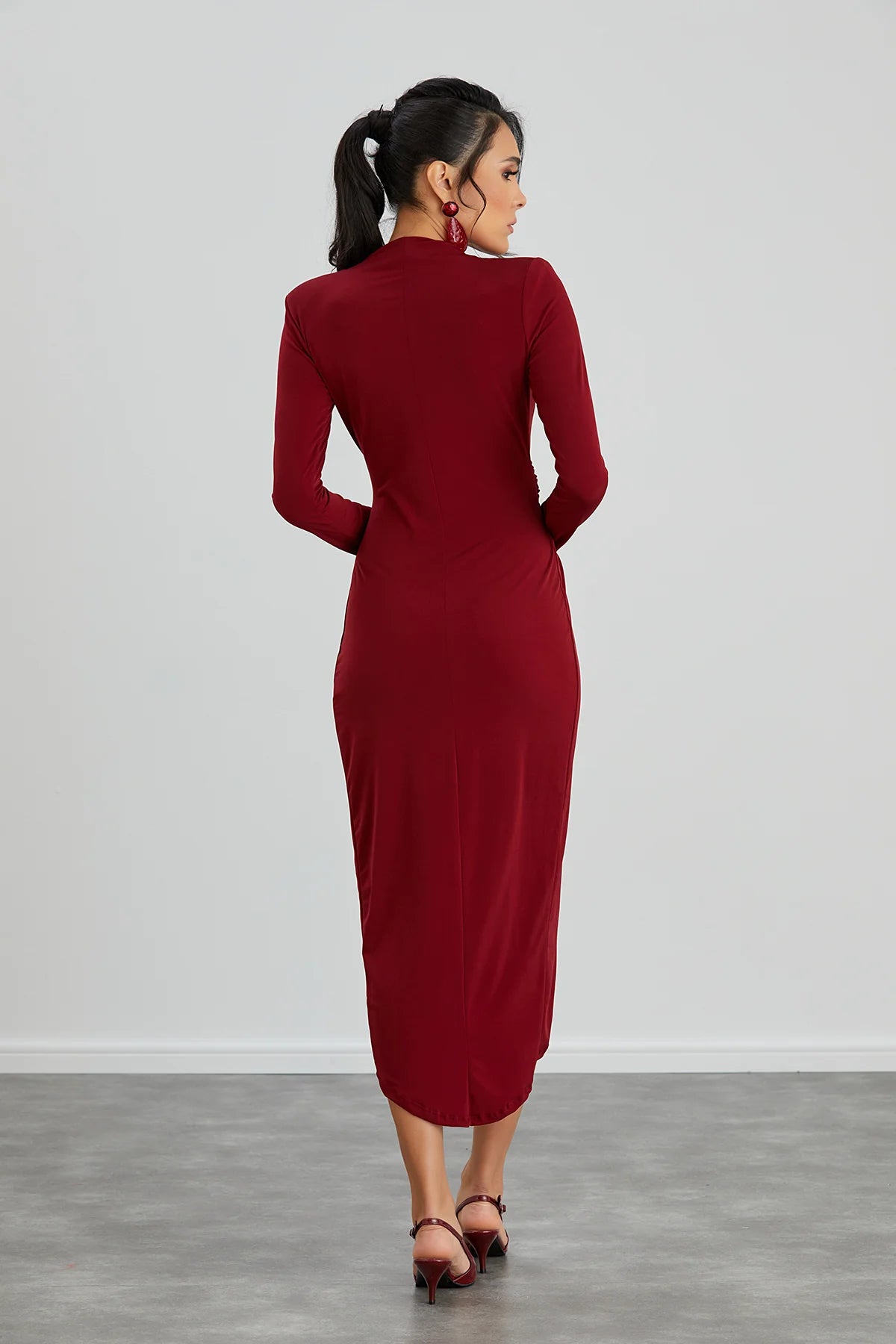 Enchanted Wrap Midi Dress with front slit - Wine Red