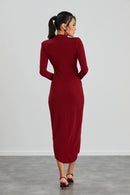 Enchanted Wrap Midi Dress with front slit - Wine Red