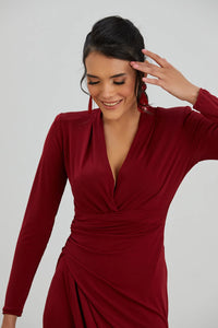 Enchanted Wrap Midi Dress with front slit - Wine Red