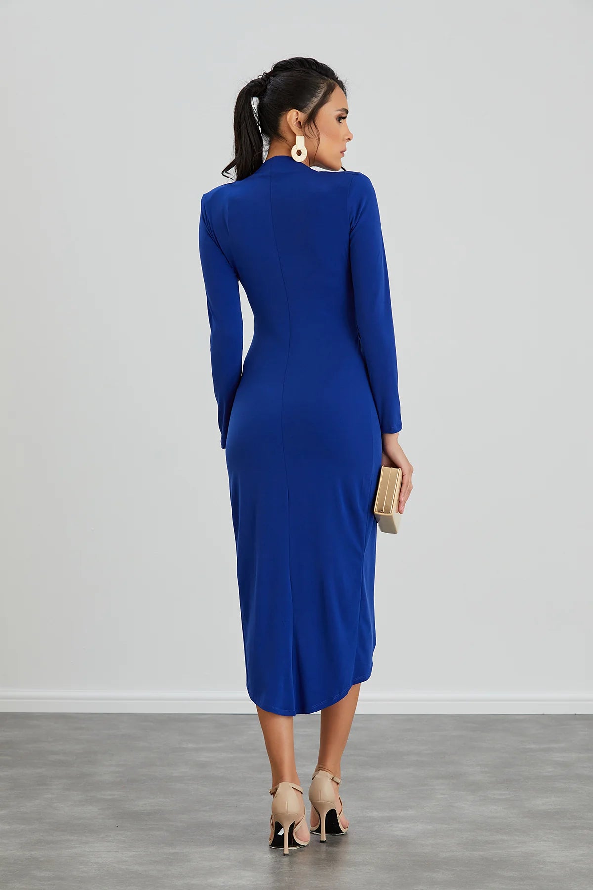 Enchanted Wrap Midi Dress with front slit - Navy