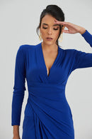 Enchanted Wrap Midi Dress with front slit - Navy