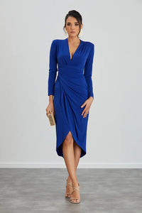 Enchanted Wrap Midi Dress with front slit - Navy