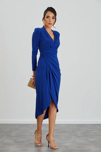 Enchanted Wrap Midi Dress with front slit - Navy