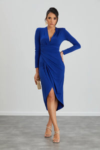 Enchanted Wrap Midi Dress with front slit - Navy