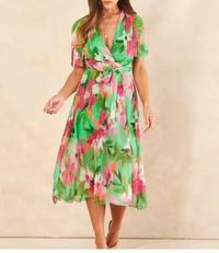 Floral Fantasy Wrap Midi Dress