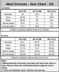 Maxi Dress size chart