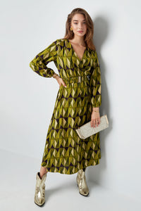 Retro Print Wrap Maxi Dress with belt