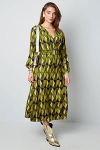 Retro Print Wrap Maxi Dress with belt