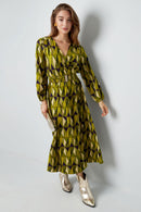 Retro Print Wrap Maxi Dress with belt