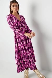 Retro Print Wrap Maxi Dress with belt