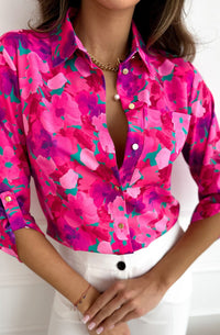 Rose Radiance Floral Shirt Top - Pink