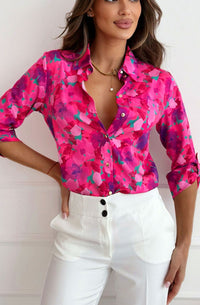 Rose Radiance Floral Shirt Top - Pink