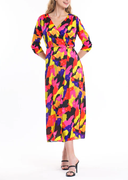 Tropical Breeze Multicolour Midi Wrap Dress