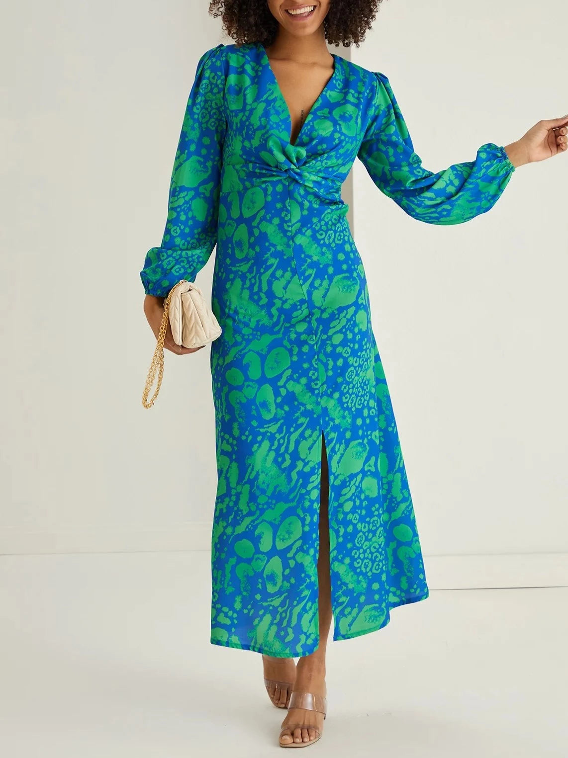 Tropical Twist Green and Blue Print Midi/Maxi Dress